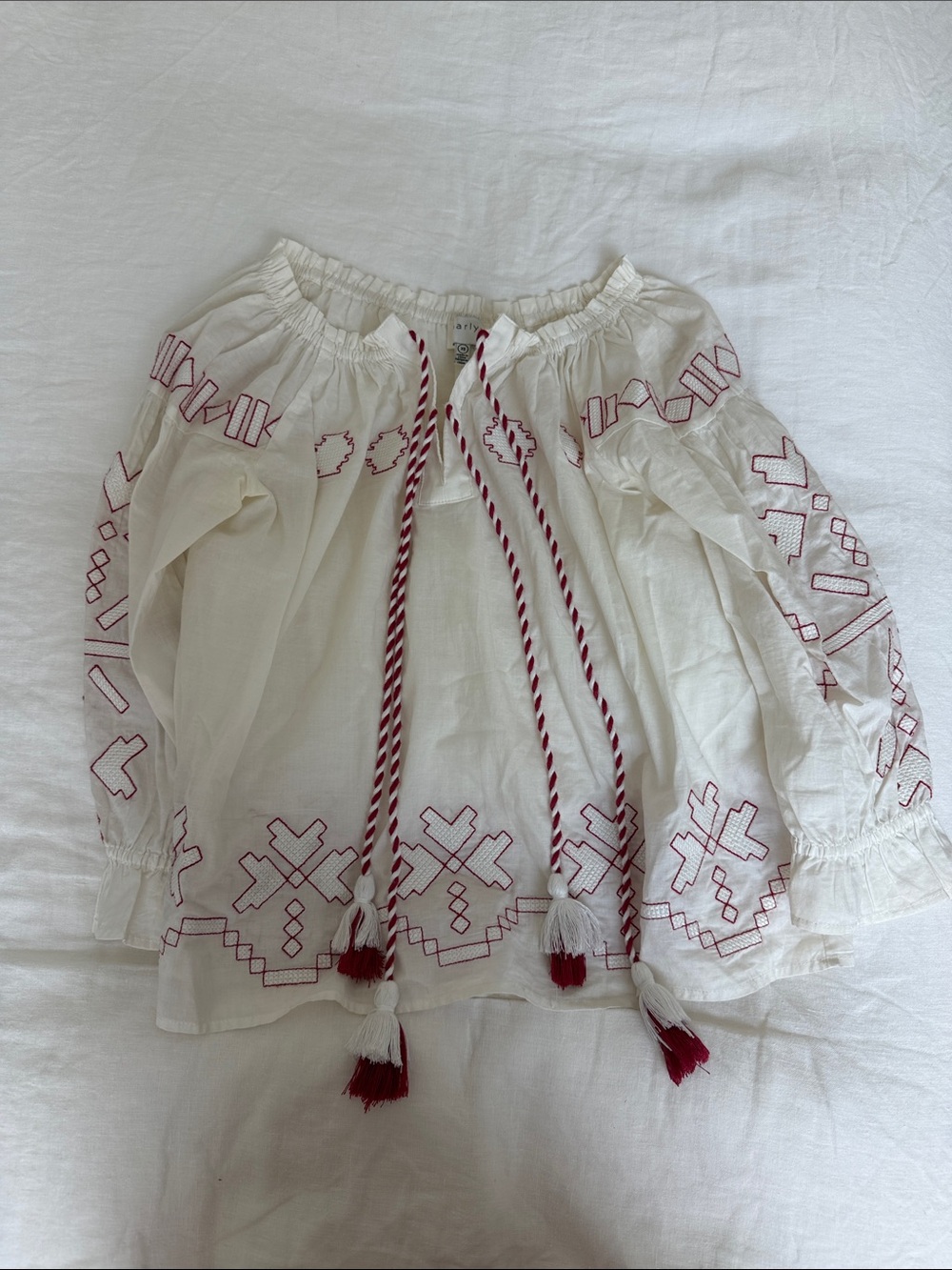Red and White Embroidered Blouse
